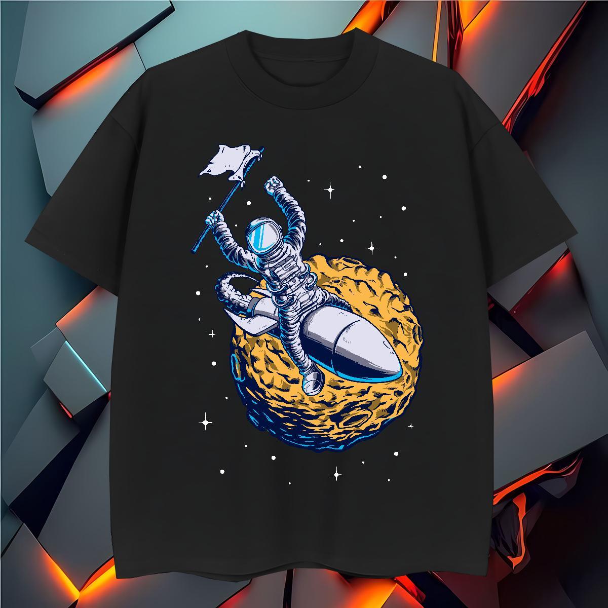 Mens T Shirts 230g Pure Cotton spaceship Street wear Hip Hop Breathable Soft Anime Tshirts Factory Direct Loose Tees Shirts