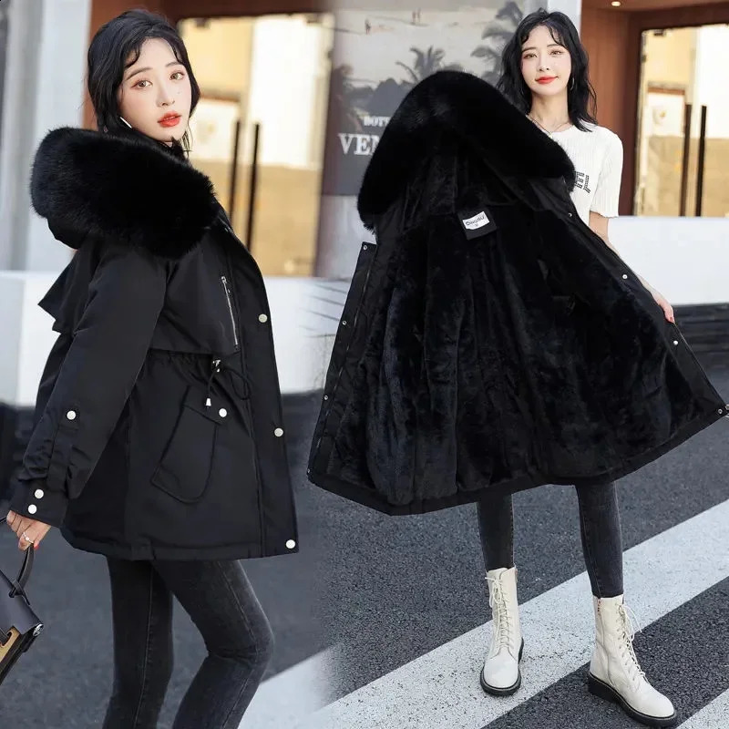 2024 Winter Jacket Women Parka Fashion Long Coat Clothing Wool Liner Hooded Parkas Slim With Fur Collar Warm 240813