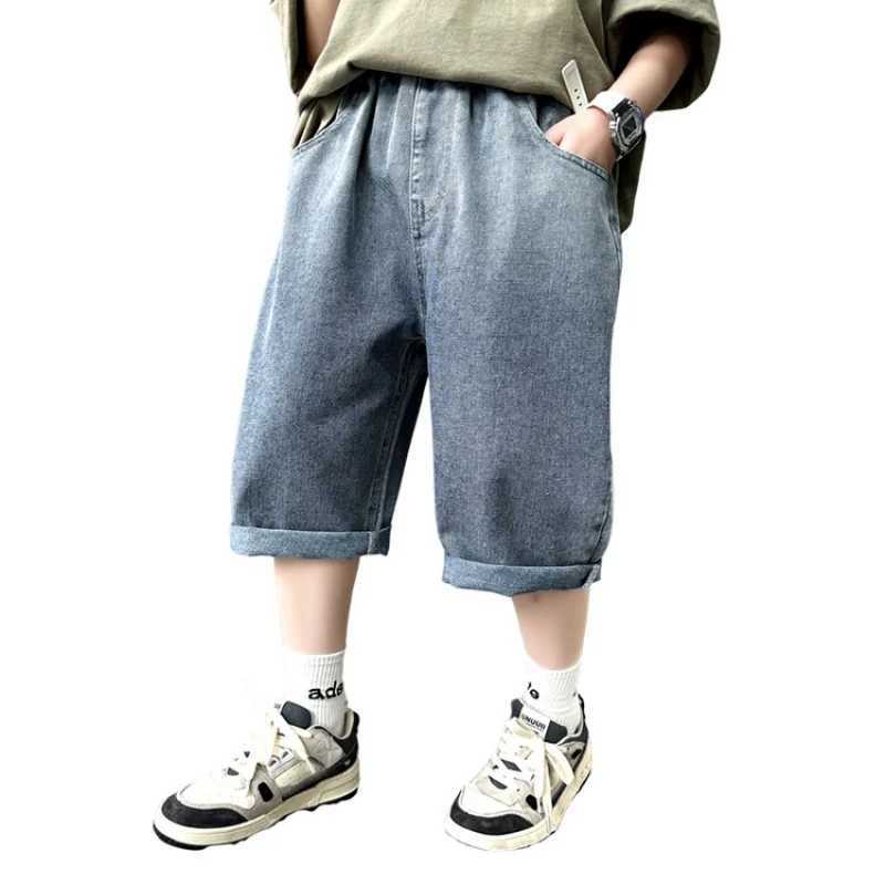 Childrens jeans summer big boy Korean casual street pants Childrens loose denim shorts 4-15 years old W240813