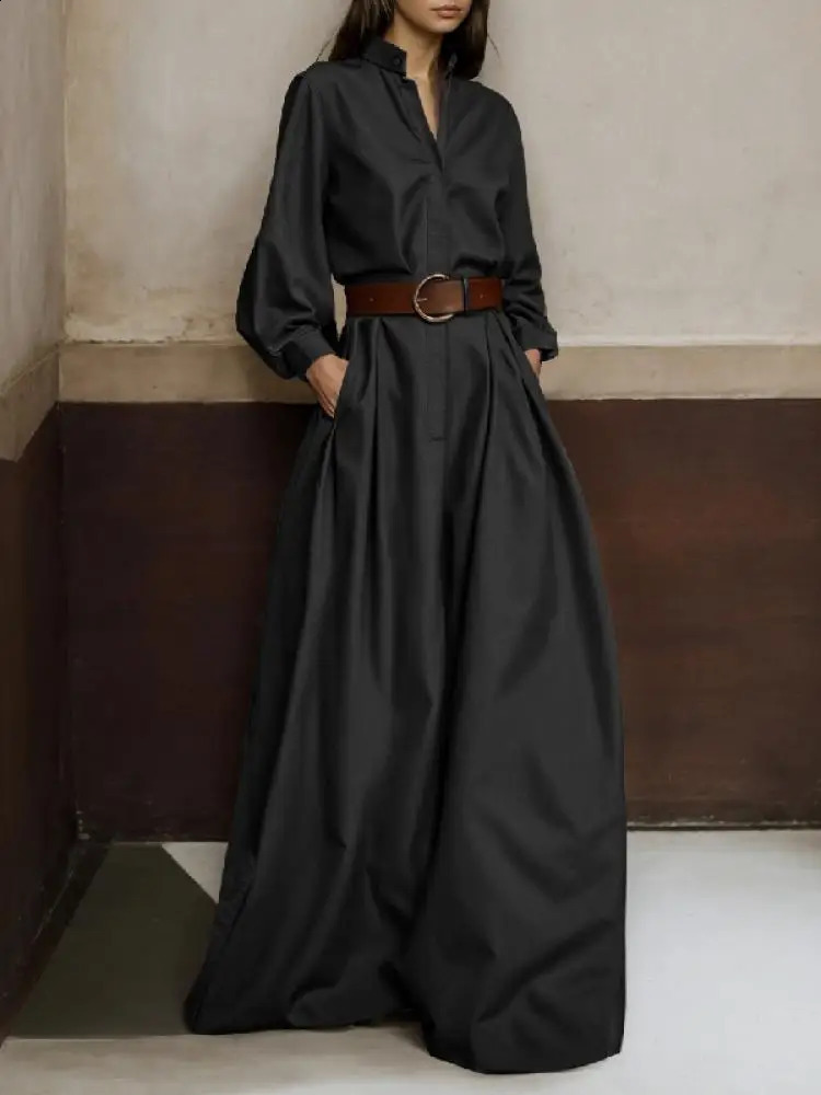 Freeacy Solid Color Loose Fit Jumpsuit V-neck Long Sleeves High Waisted One-piece Suit Spring and Summer Casual Women Clothes 240813