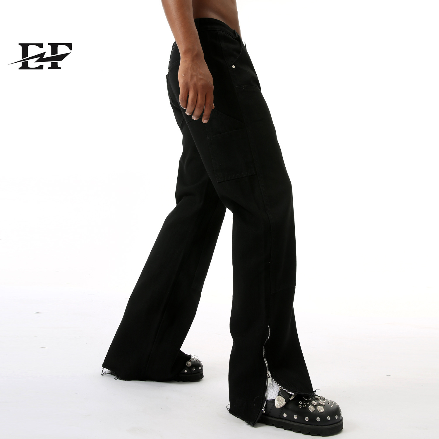 24ss Four Seasons New Product High Street Edge Side Zipper Design Micro Pull Wide Leg Jeans