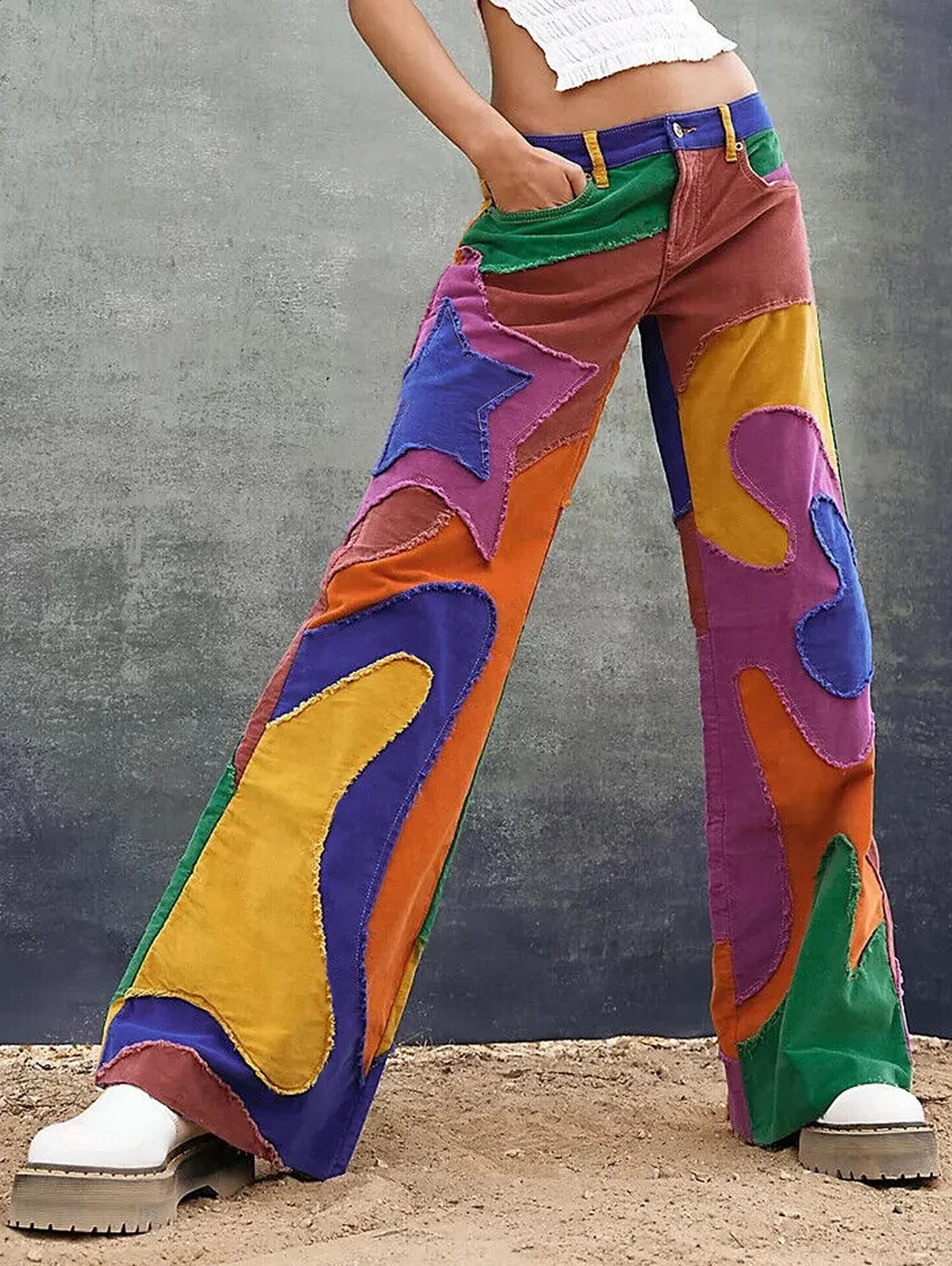 Chic Color Plaid Women Pants Patchworked Flare High Waist Wide Leg Casual Pants Stretchy Color Block Pants Autumn Streetwear 240813