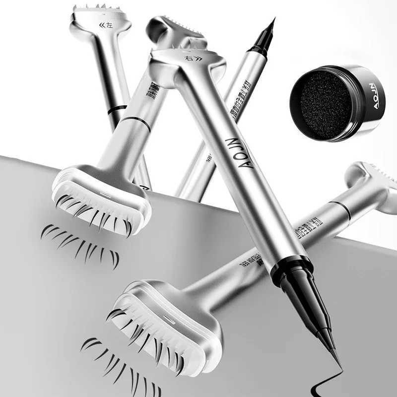 Eyeliner Pen 2 in 1 Lower Eyelash Stamp Tool Fast Dry Black Brown Waterproof Liquid Eyeliner Pen No Smudging Natural Makeup Set Y240813