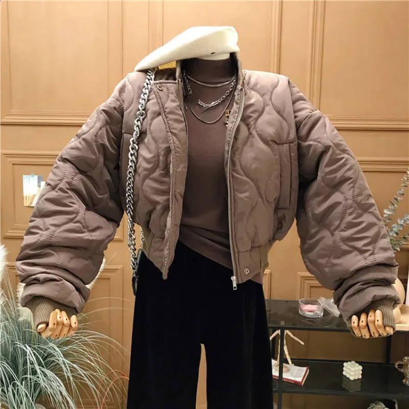 Matakawa Autumn Winter Jackets for Women Solid Korean Fashion Plaid Short Parkas Coats Stand Collar Simple Casual Chaquetas 240813