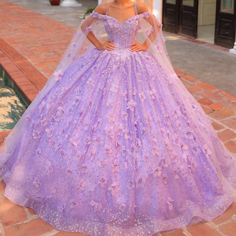 Lilac Princess Quinceanera Dresses Sequined Lace Applique Ball Skirt Sweet 15 16 Birthay Party Prom Gown Vestidos De XV Anos