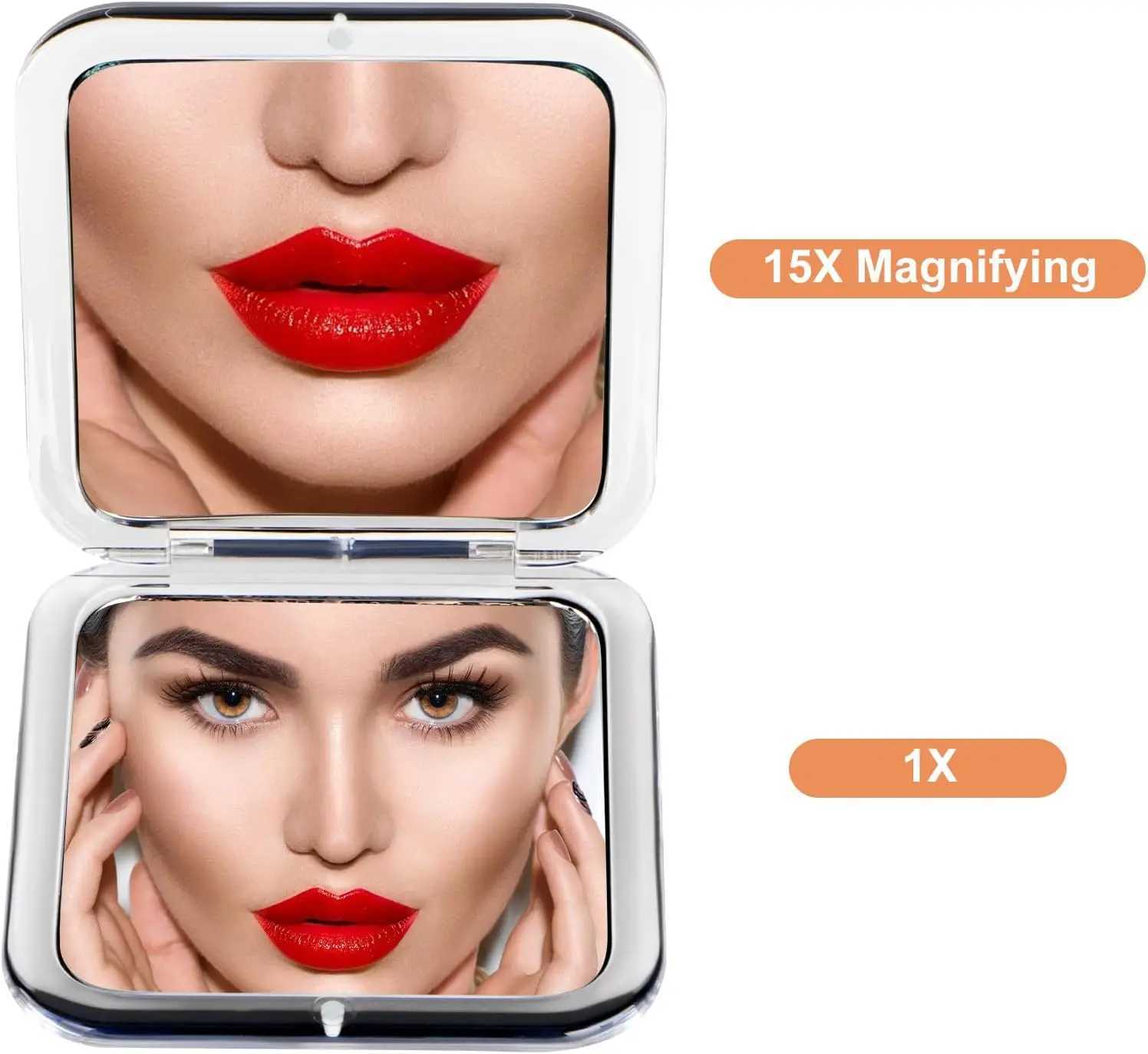 Compact 15X magnifying makeup mirror suitable for travel mini pocket mirror foldable portable double-sided mirror suitable for wallet plaza W240813