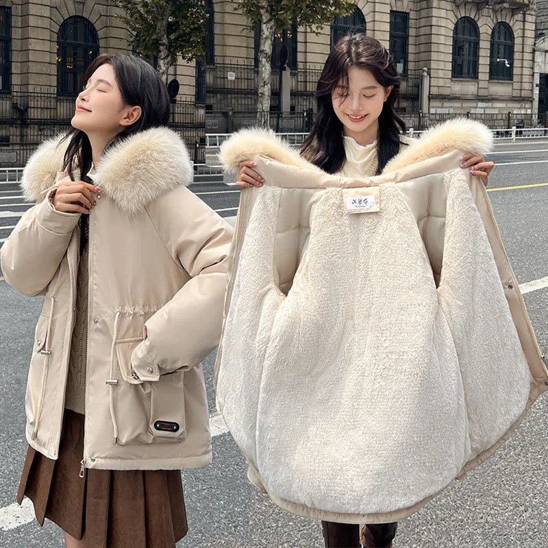 2024 Women Parka Fashion Winter Jacket Fur Collar Warm Snow Wear Padded Clothes Coat Wool Liner Hooded Parkas 240813