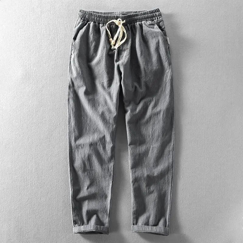 Men Clothing Summer Harajuku Breathable Loose Cotton Linen Pants Y2K Trend Youth Casual Streetwear Solid Drawstring Trousers 240814
