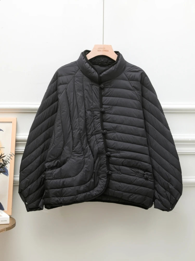 FTLZZ Winter Casual Lady Loose Solid White Duck Down Coat Light Puffer Parka Outwear Women Stand Collar Single Breasted Coat 240813