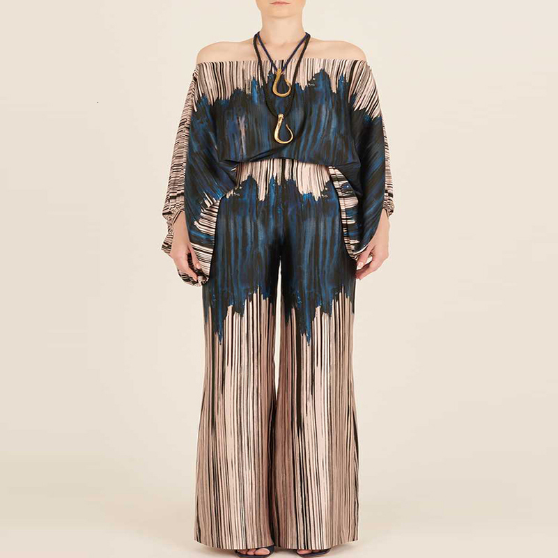 Straight Wide Leg Pants Women Print Two Piece Set Casual Summer Female Loose Pants Outfits Streetwear Long Pants Matching Suit 240813