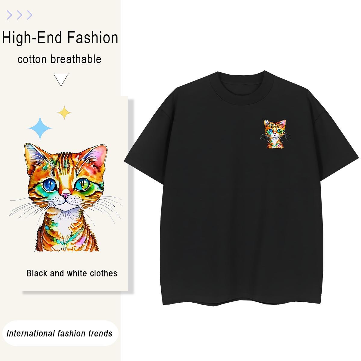 T shirt 230g 100% Cotton cat Home Outdoor Breathable Soft Custom Anime Men Clothes T-Shirt Free Shipping Loose Fit Polos