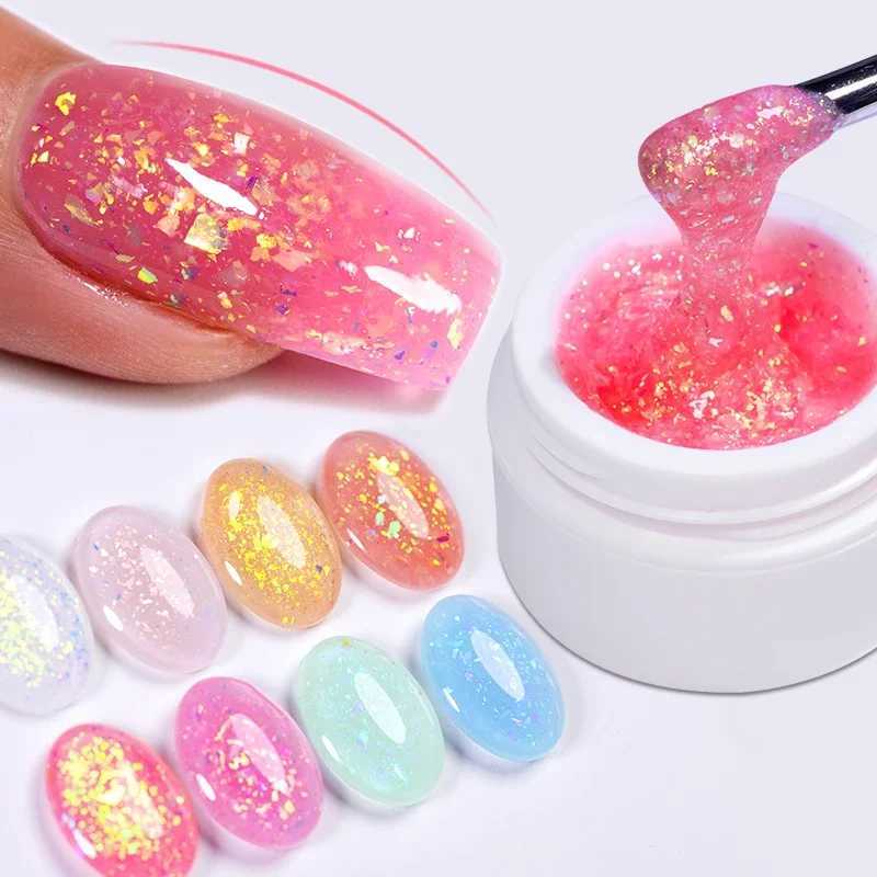 BOZLIN 15ml Aurora Glitter Extension Nail Gel Polish Shining Glimmer Semi Permanent Soak Off Color Extension Gel Rhinestone GlueM240814