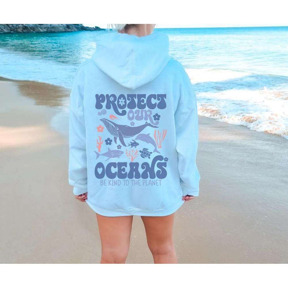 Riders Wave Surfing Hoodie Protect Oceans Save Our OceanSweatshirts Preppy Aesthetic Gifts Women Trendy Oversized Pullover