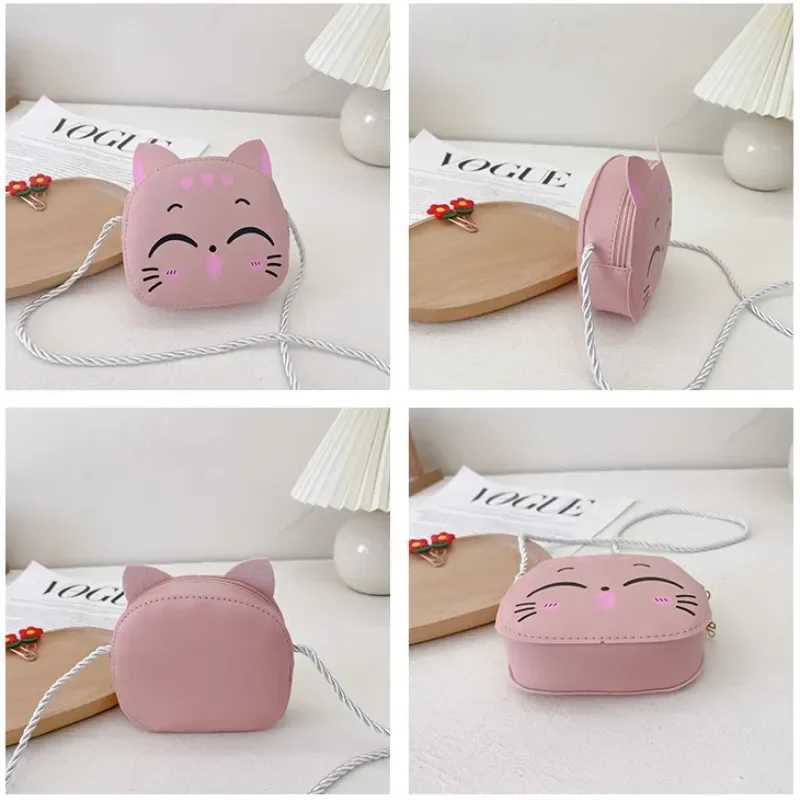 Childrens Mini PU Messenger Bag Cute Smile Cat Childrens Fashion Coin Wallet and Handbag Cute Girl Mini Shoulder Cross Bag W240813