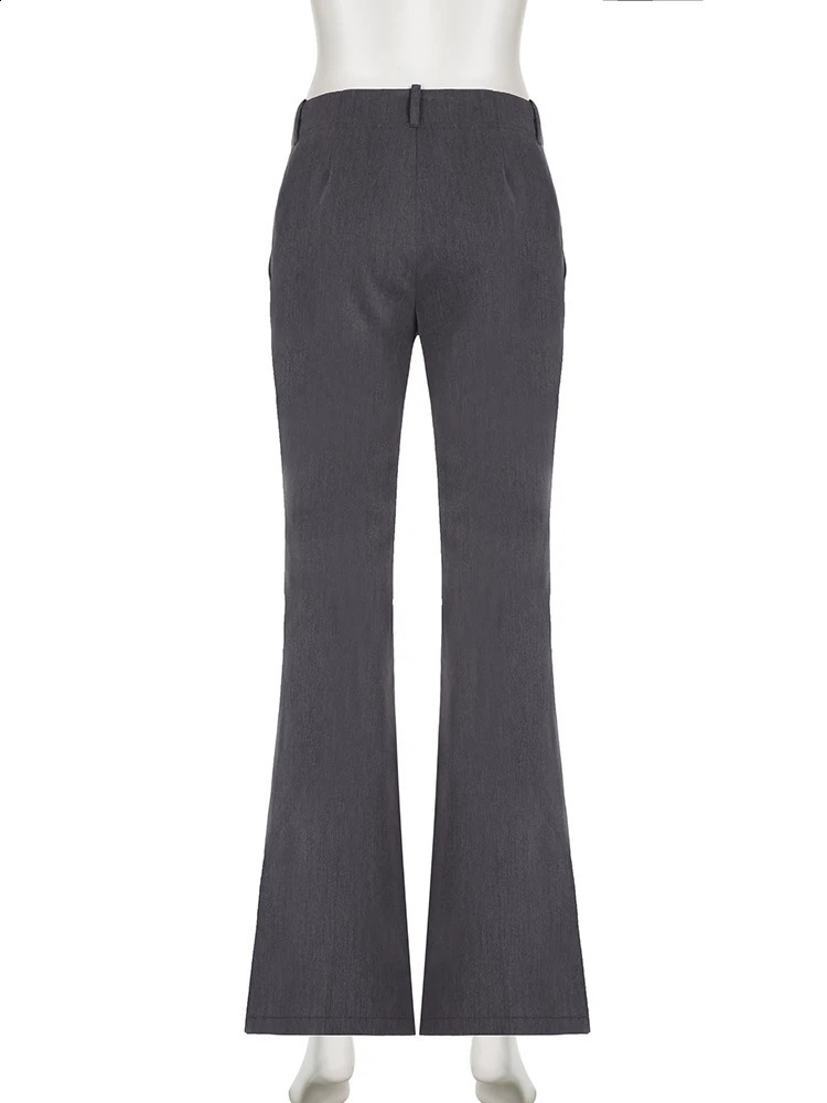 IAMSURE Casual Basic Solid Straight Suitpants Office Elegant Slim Low-Waisted Wide Leg Pants Women Autumn Spring Streetwear 250421