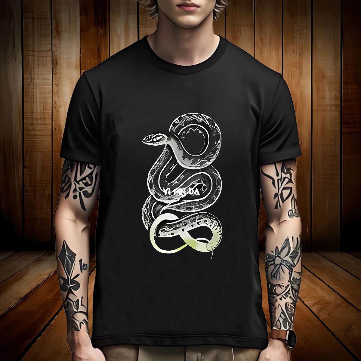 Soft Men T Shirts snake Breathable Crew Neck Street Black Oversized 230g Pure Cotton Tshirts Custom Top Tees