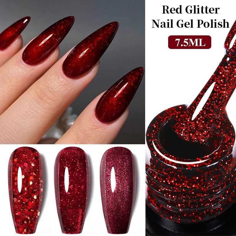 UR SUGAR 7.5ML Red Glitter Sequin Gel Nail Polish Semi Permanent Varnish Nail Gel Polish Soak Off UV LED Gel Manicure Top CoatM240814