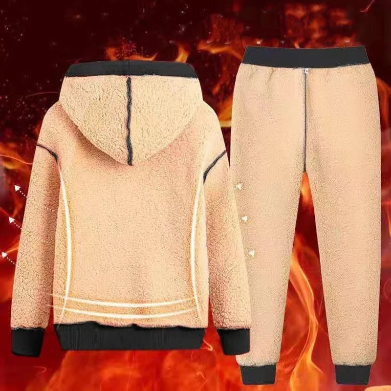Mens Sets Tracksuit Men Lamb Cashmere Winter Wool Hooded Sweatshirt Thick Warm Sportswear Male Suit Two Piece Set Casual Sets 240813