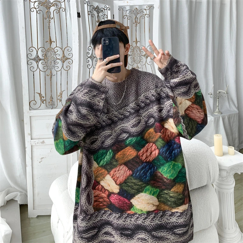 Male Jumper Harajuku Korean Clothes Printed Sweaters Pullover Knit Knitwear in Sweaters Mens Winter Sweater 240821