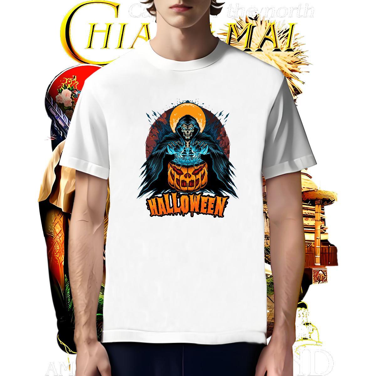 TOP Quality T Shirts Men Halloween Breathable Crew Neck Casual Daily Wear Anime 230g Pure Cotton Tshirts Casual New Clothes