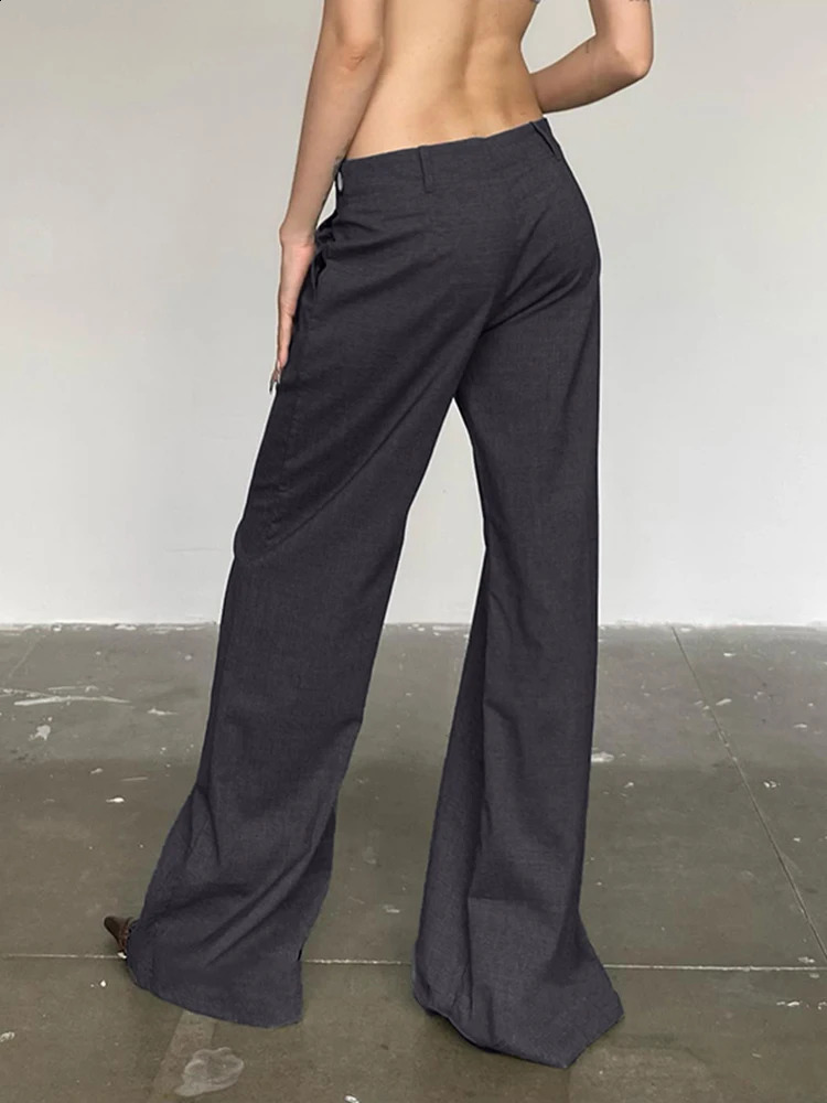 IAMSURE Casual Basic Solid Straight Suitpants Office Elegant Slim Low-Waisted Wide Leg Pants Women Autumn Spring Streetwear 250421