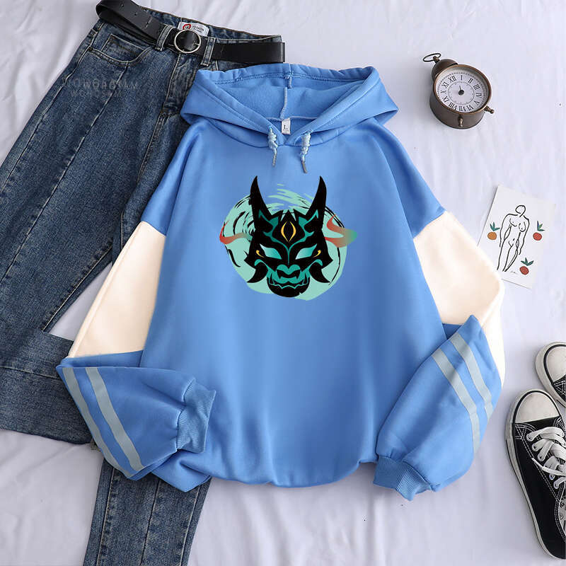 Impact Genshin Xiao Mask Fangs Hoodies Printing Women Men Unisex Haruku Cartoon Plus Size Drawstring Winter Sweatshirts