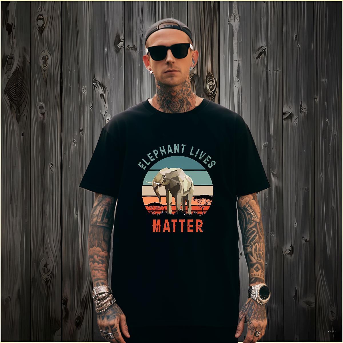 Unisex T-Shirts for Men Elephant O Neck Short Sleeves Street Wear DIY Printed 100% Cotton 230g Tshirts 2024 Summer Tops Tees