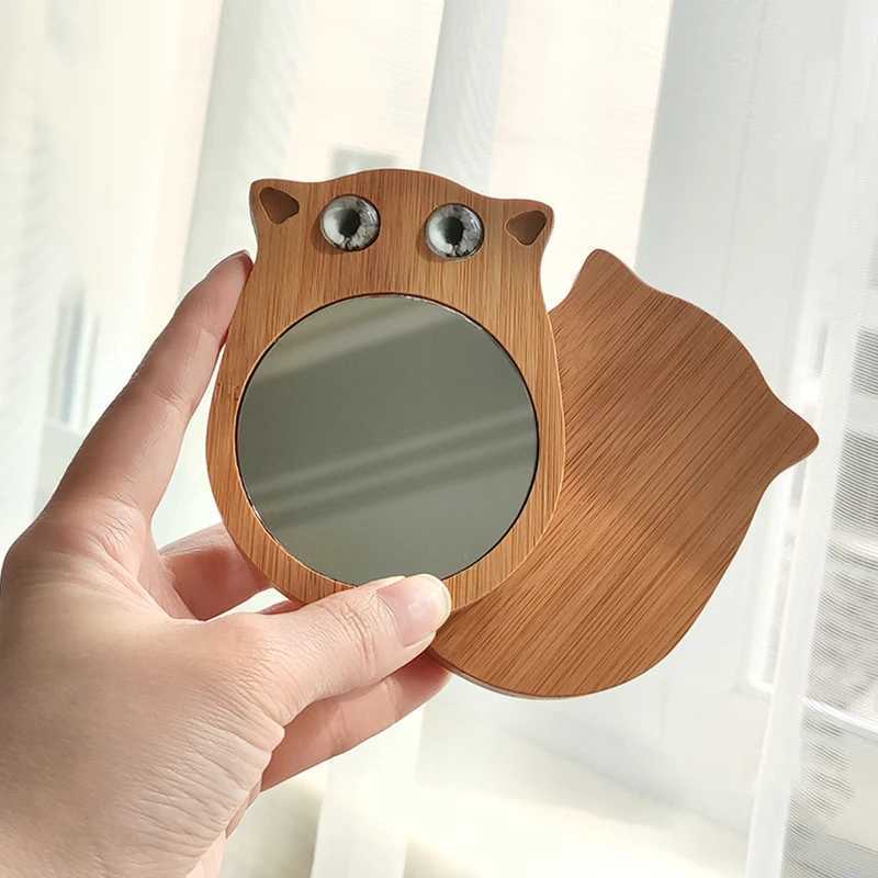 Pure wooden makeup mirror cute round handheld mirror portable pocket makeup mirror suitable for small mirrors in female student dormitories W240813