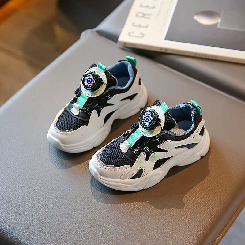 Sneakers Childrens dad shoes rotating button mesh sports shoes spring and autumn casual mid size childrens single shoes H240805