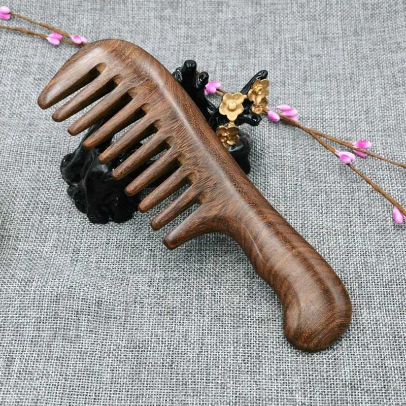 Hawthorn wood wide tooth comb curly hair portable fur tooth wood comb hair massage tool W240813