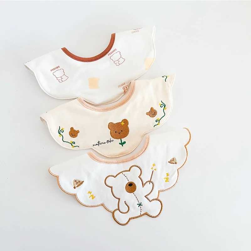 Bibs Burp Cloths 3Pcs Set INS Korean Baby Cotton Bibs Cartoon Embroidery Burp Cloths Boys And Girls Care Saliva Towel Kids Saliva TowelL4812