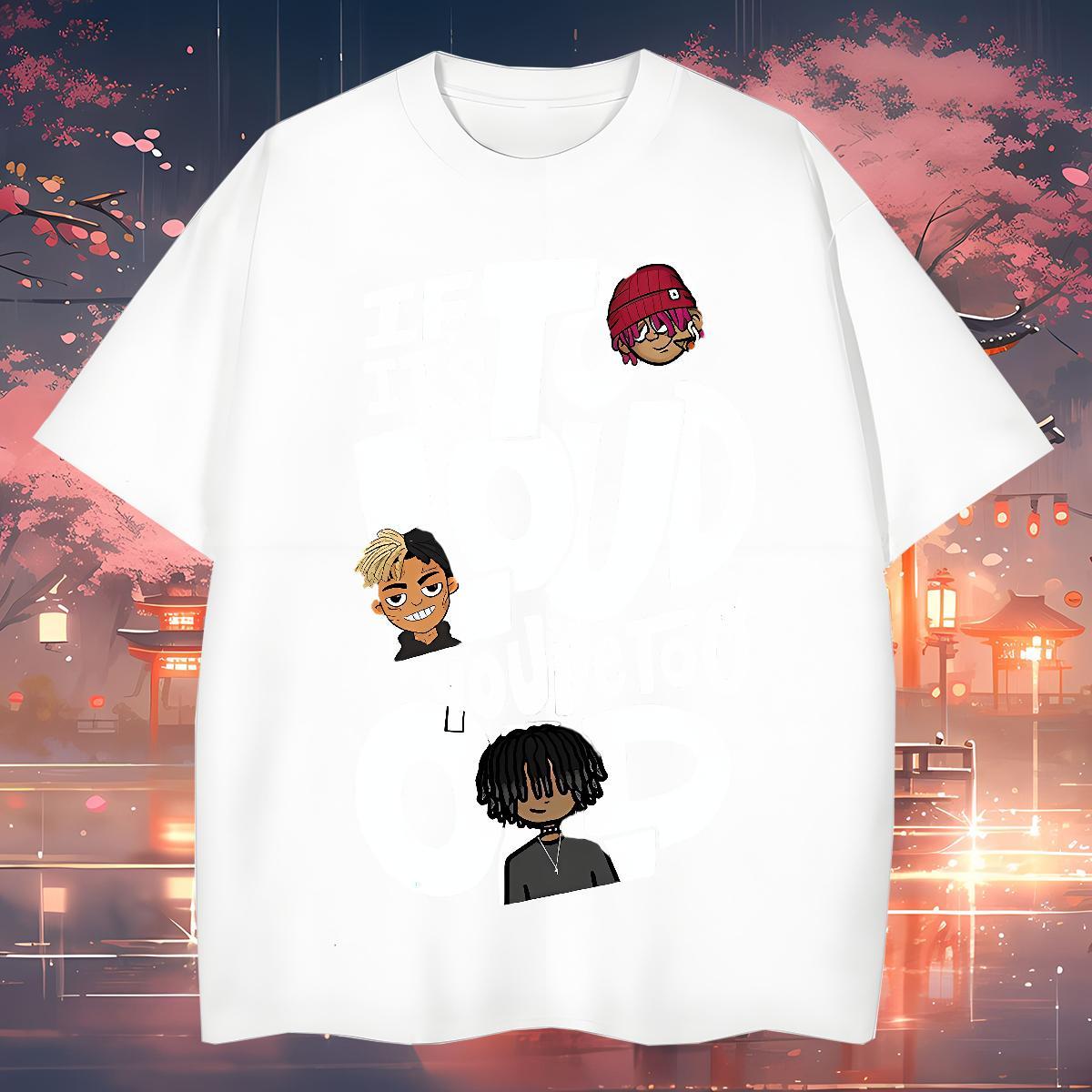 T-Shirts for Men 230g Pure Cotton portrait Hip Hop Street Breathable Crew Neck Custom Print Oversized Mens Tshirts Casual New Classic Clothes
