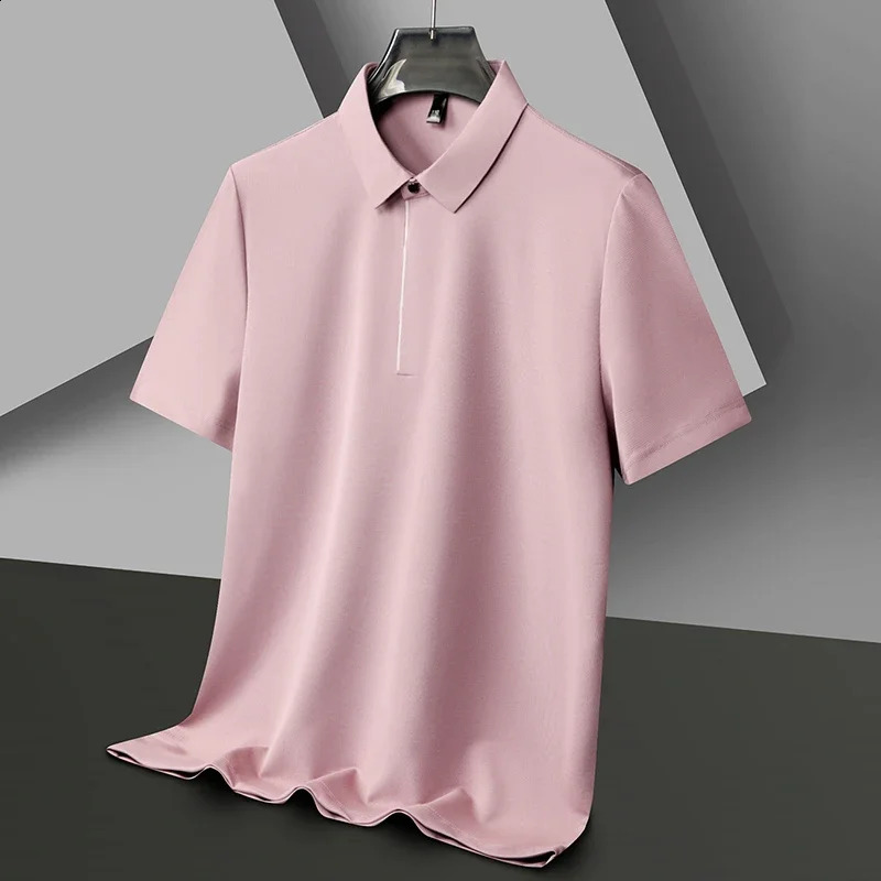 2024 Summer Mens Business Solid Short Sleeved POLO Shirt Comfortable and Cool Casual Fashion T-shirt o240814
