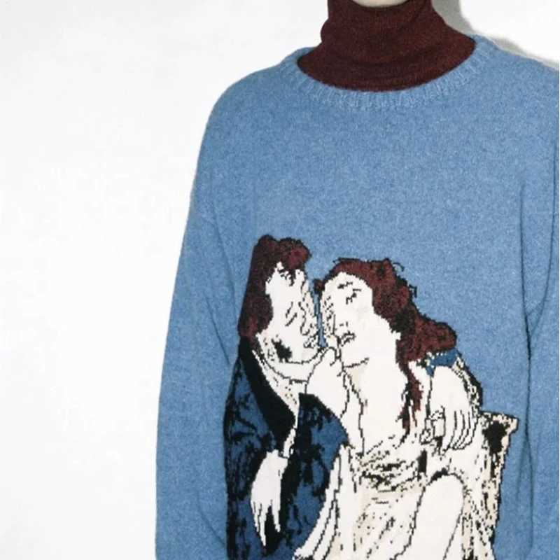 Street printed cashmere loose thick sweater hooded sweatshirt mens floral casual top high-quality mens clothingW240729