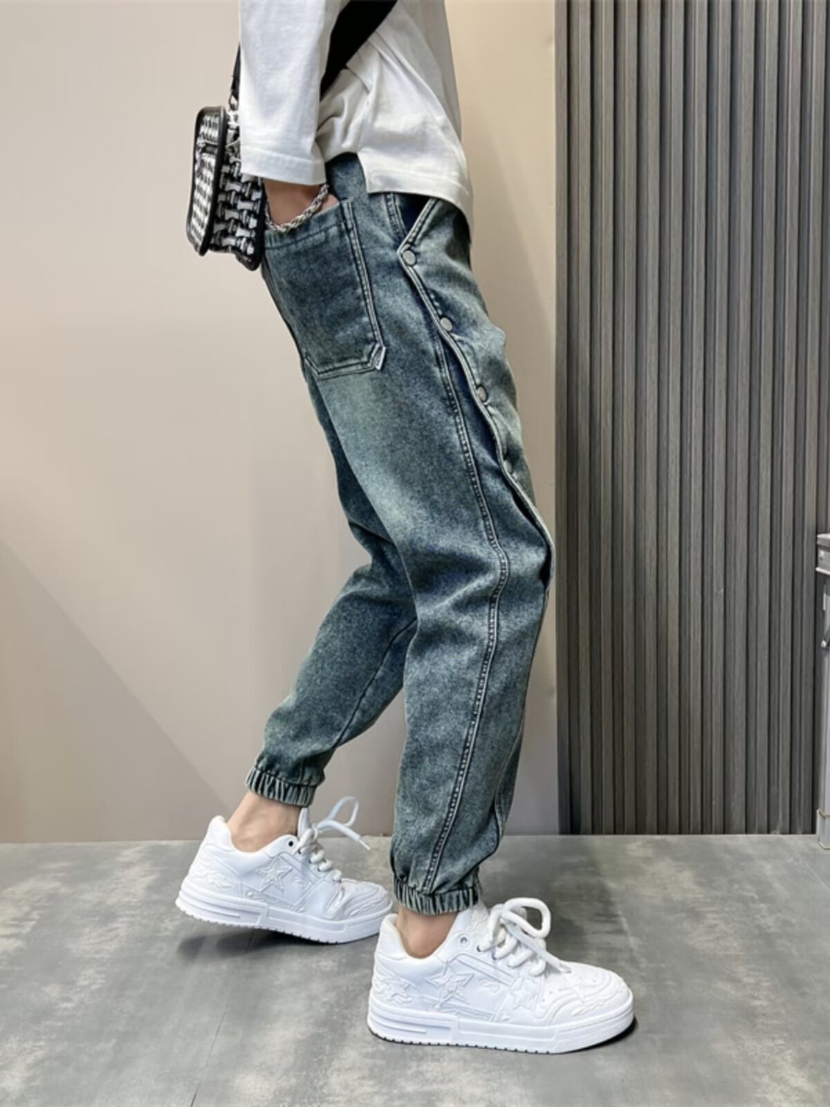 698 American summer jeans men's cropped versatile design trendy fashion slim casual pants