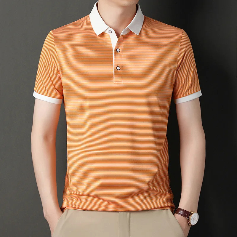 Mens summer half sleeve thin Polo shirt short sleeve T-shirt middle-aged mens solid color business casual mens shirt 240820
