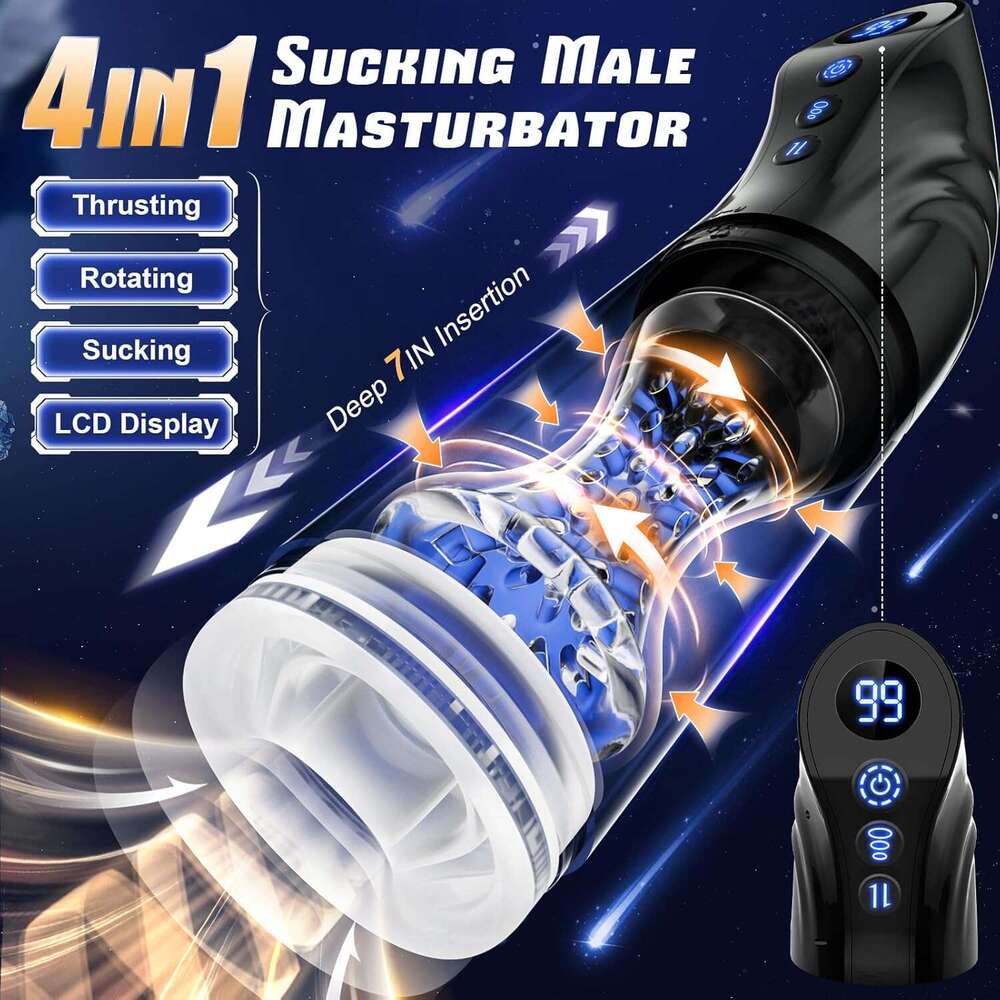 Daralb automatic suction male sex toy, LCD display screen with 9 thrust rotating suction male sex toy electric pump meat lamp pocket cat massager adul