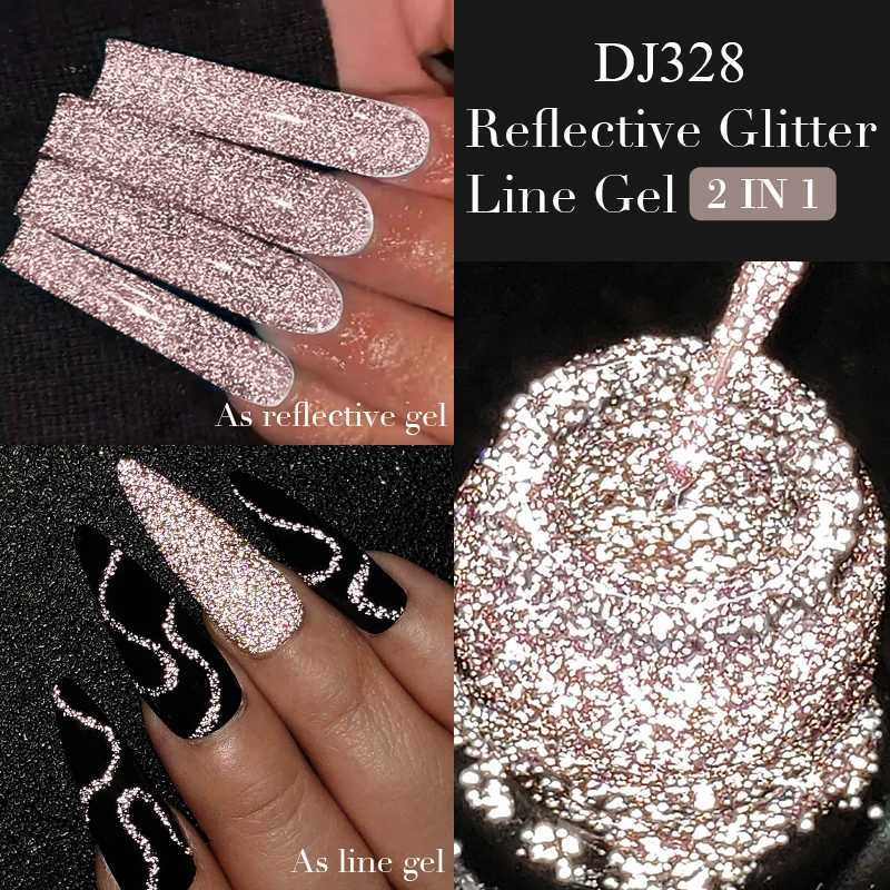 MEET ACROSS Rose Gold Reflective Glitter Liner Gel Nail Polish Sparkly Line Graffiti Painting Stripe Gel Soak Off Nail ArtM240814