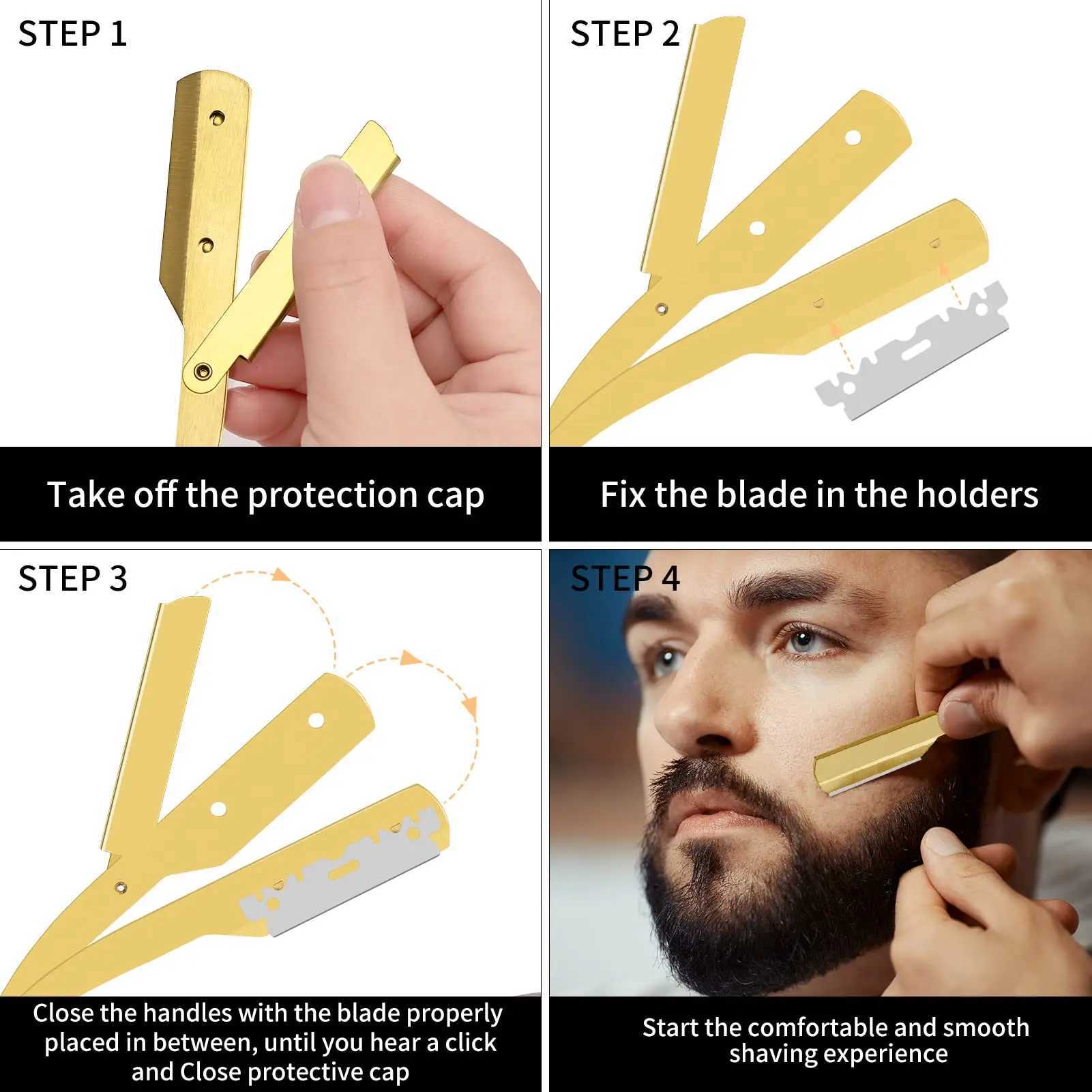Shaving Trimming Knife Holder Manual Shaver Haircut Beard Eyebrow Shaving Tool Stainless Steel Folding Barber RazorM240814