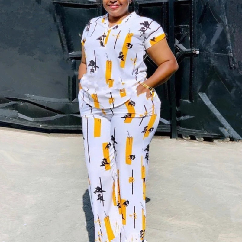 African Fashion Pants Set Women Blouse Straight Trousers Two Piece Set Woman Shirt Tracksuit Set Summer Top Matching Sets 240813