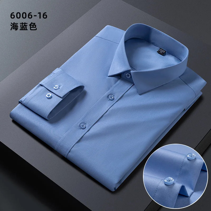 Mens fashion shirt long sleeve bamboo fiber springsummer non-ironing formal business casual solid color slim high quality 240814