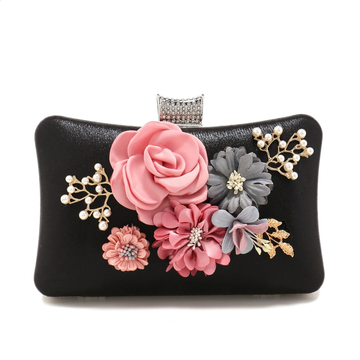 Flower Women Evening Bags Glitter Handbags Pearl Clutch Diamonds Metal Golden Purse Gift Girl 240813ZY