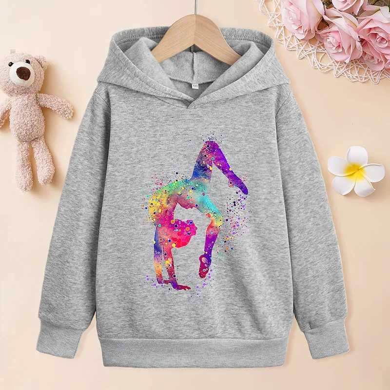 Colorful Gymnast Hoodie Sweatshirt for Girls Fashion Kawaii Long Sleeve Top Pullover Sweater For Children KidsY240814