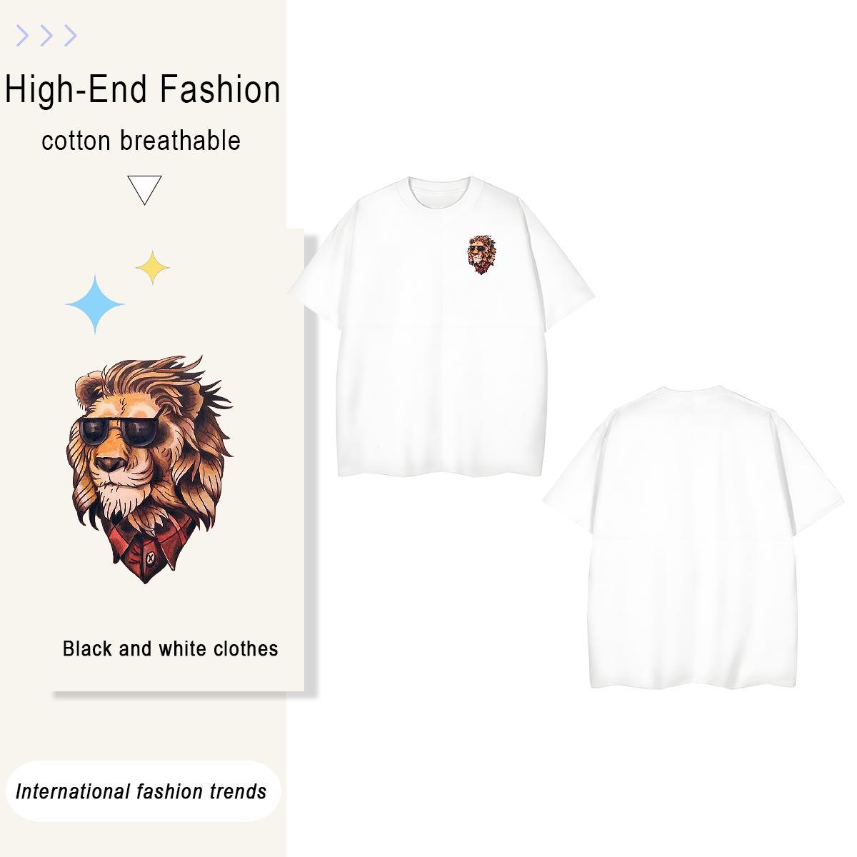 T Shirts Men 230g 100% Cotton lion High Street Hip Hop Short Sleeve Soft Plus Size Cartoon Tshirt for Man Woman Classic Casual Cool Tshirts