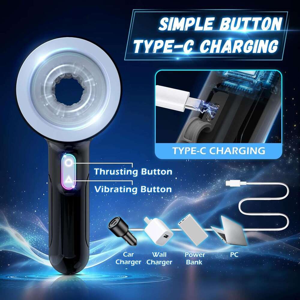 Automatic male device, Stronking male device cup, with 7 powerful thrust and vibration modes, men's pocket cat, double open end massager sex toy