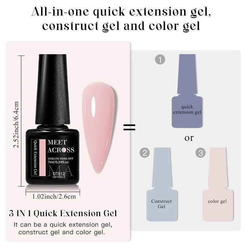 MEET ACROSS 7ML Pink Foils Glitter Quick Extension Gel Nail Polish Long Lasting Rubber Base Gel Nail Art Construction UV GelM240814