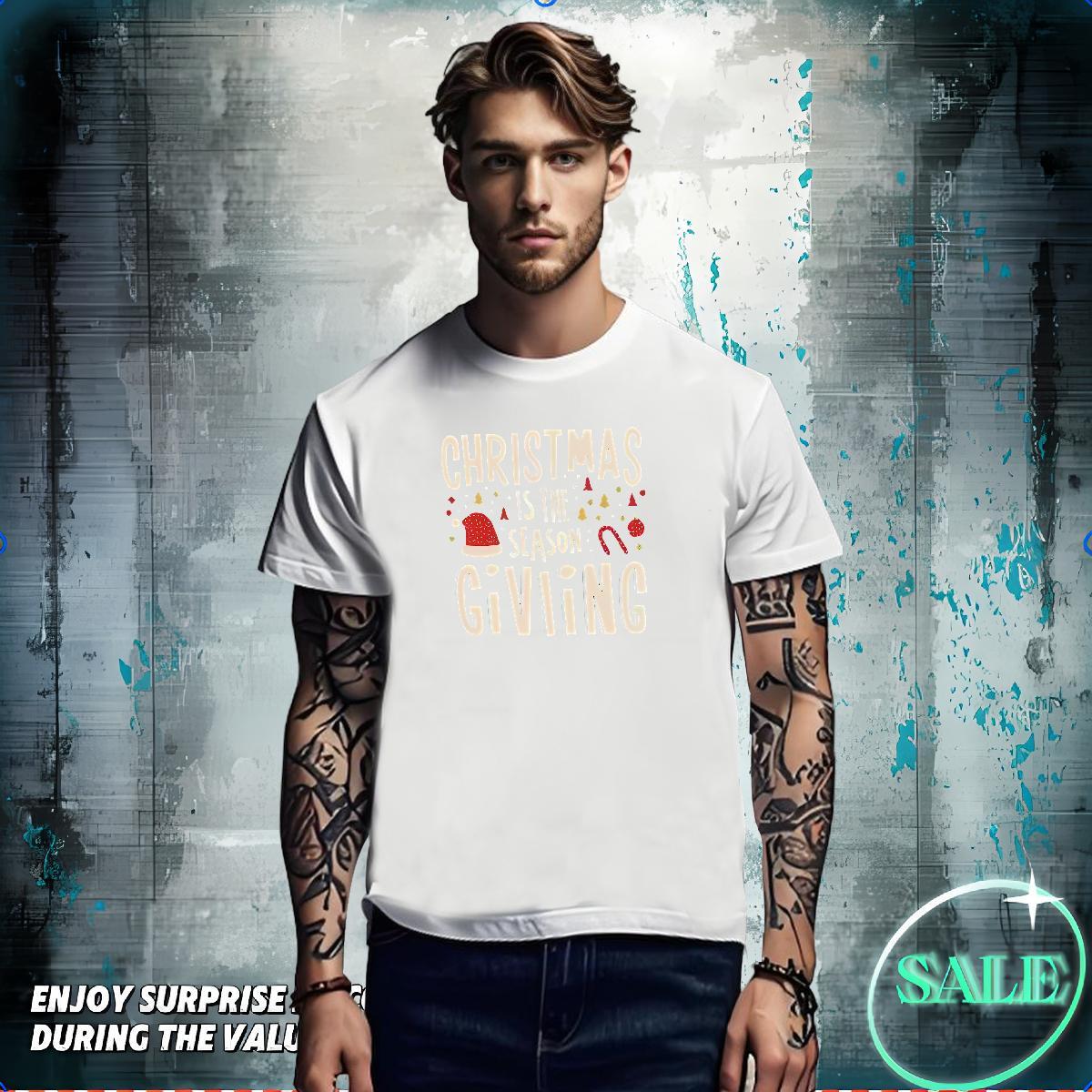 T shirt 230g Cotton Christmas Casual Daily Wear Breathable Short Sleeve DIY Men Tees Wholesale Loose Tops