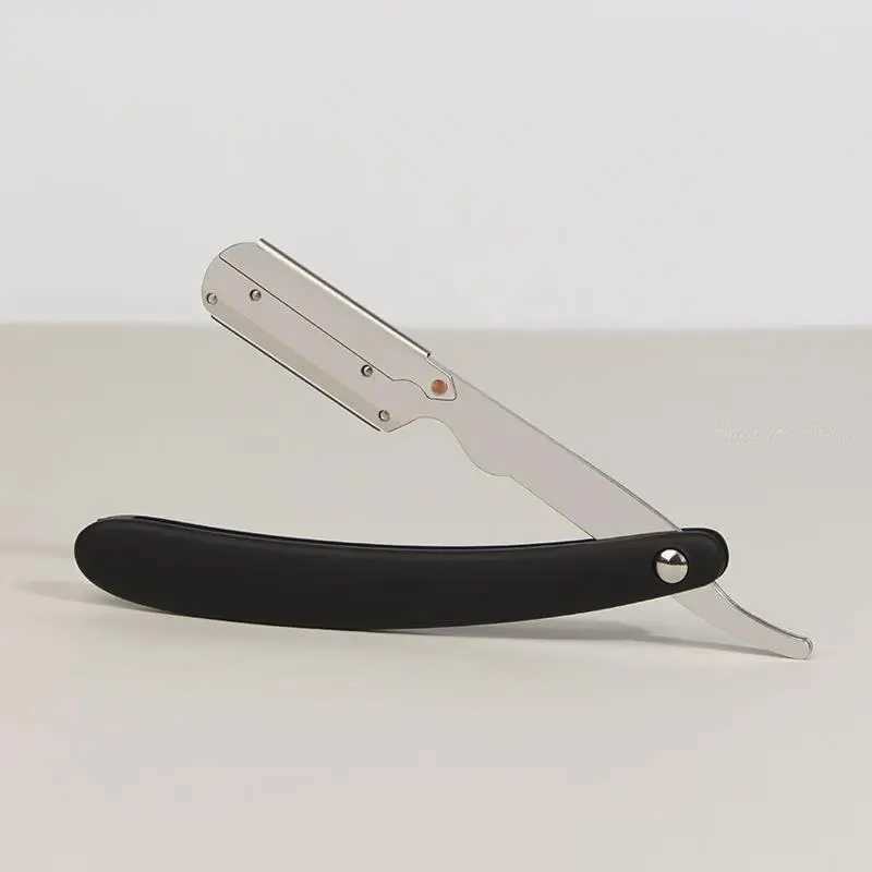 Manual Mens Shaving Razor Haircut Eyebrow Knife Frame Stainless Steel Straight Razor Holder Barber Tools Free 10pcs BladesM240814