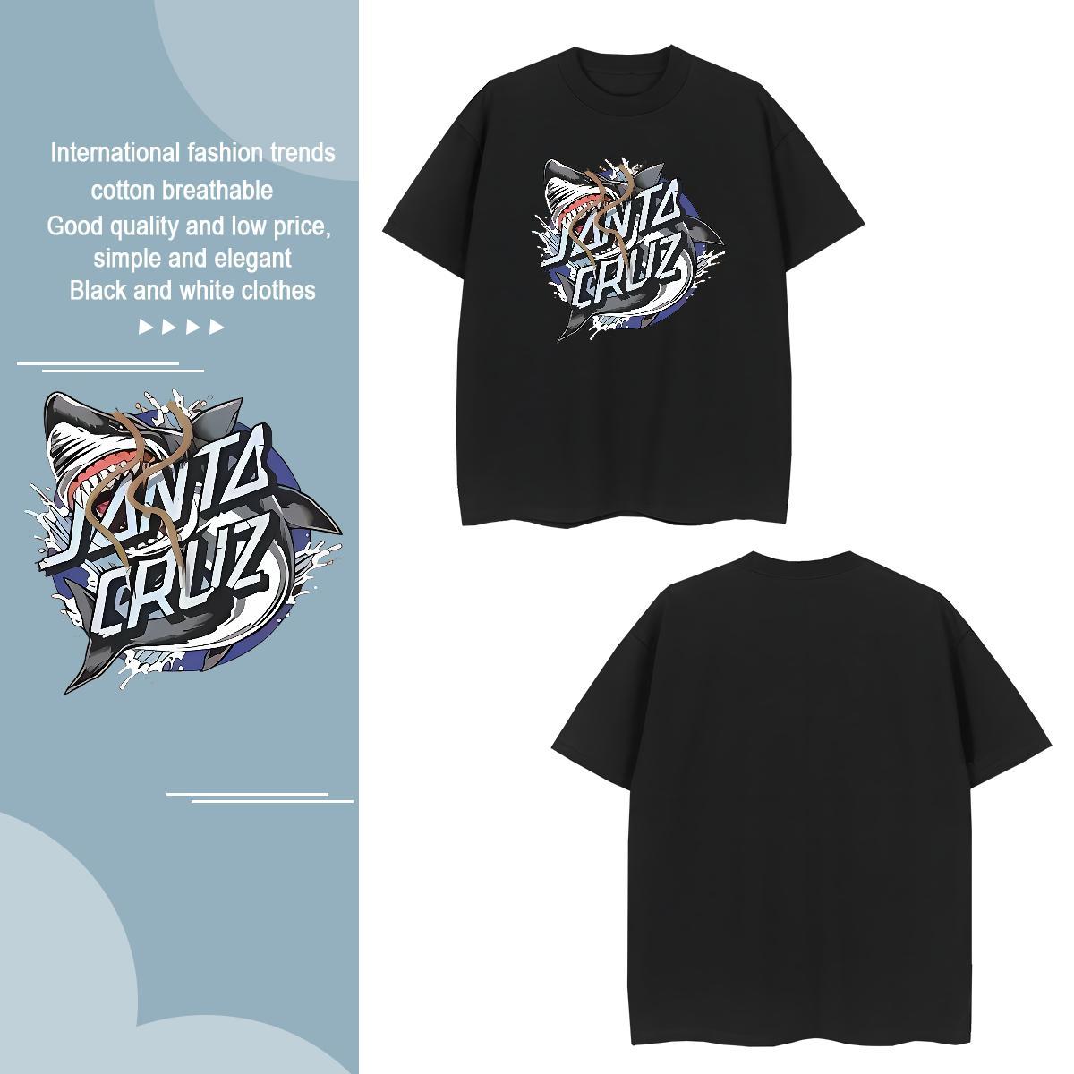 Classic T Shirts Men shark Breathable Crew Neck Sport Oversized 230g Pure Cotton Men Tshirts 2024 New Tees