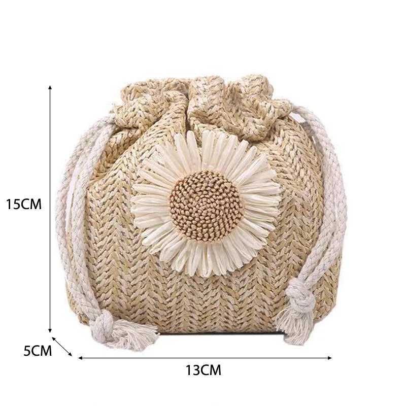 Knitted bucket bag Rattan womens summer beach shoulder bag casual handbag W240813